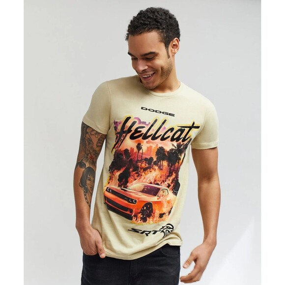 Reason Dodge Men’s SRT Hellcat Beige Cotton Tee T-Shirt (Gray Lettering) Size L - Picture 6 of 7